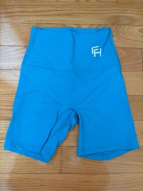 High-Waist Blue Bike Shorts with Logo
